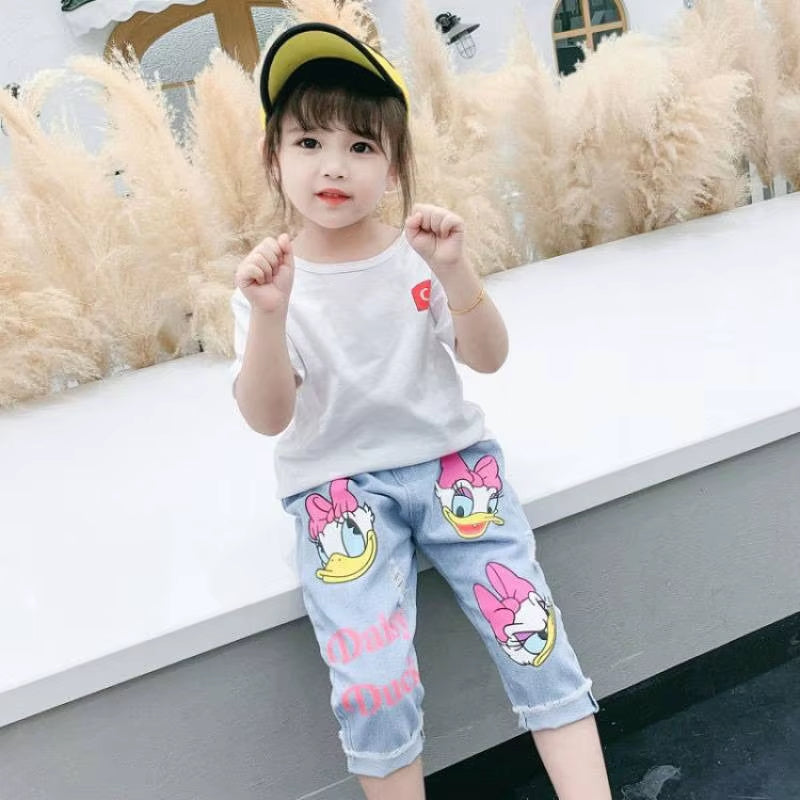 Spring & Summer Toddler Girl Daisy Jeans – Lightweight Loose-Fit Denim Pants