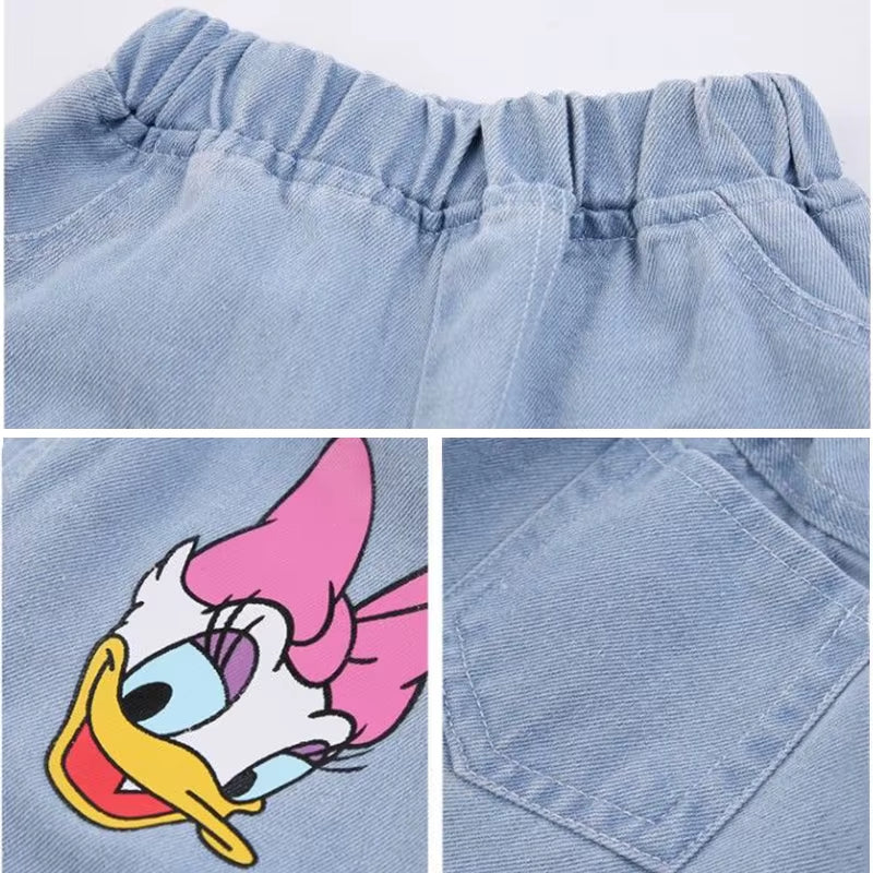 Spring & Summer Toddler Girl Daisy Jeans – Lightweight Loose-Fit Denim Pants
