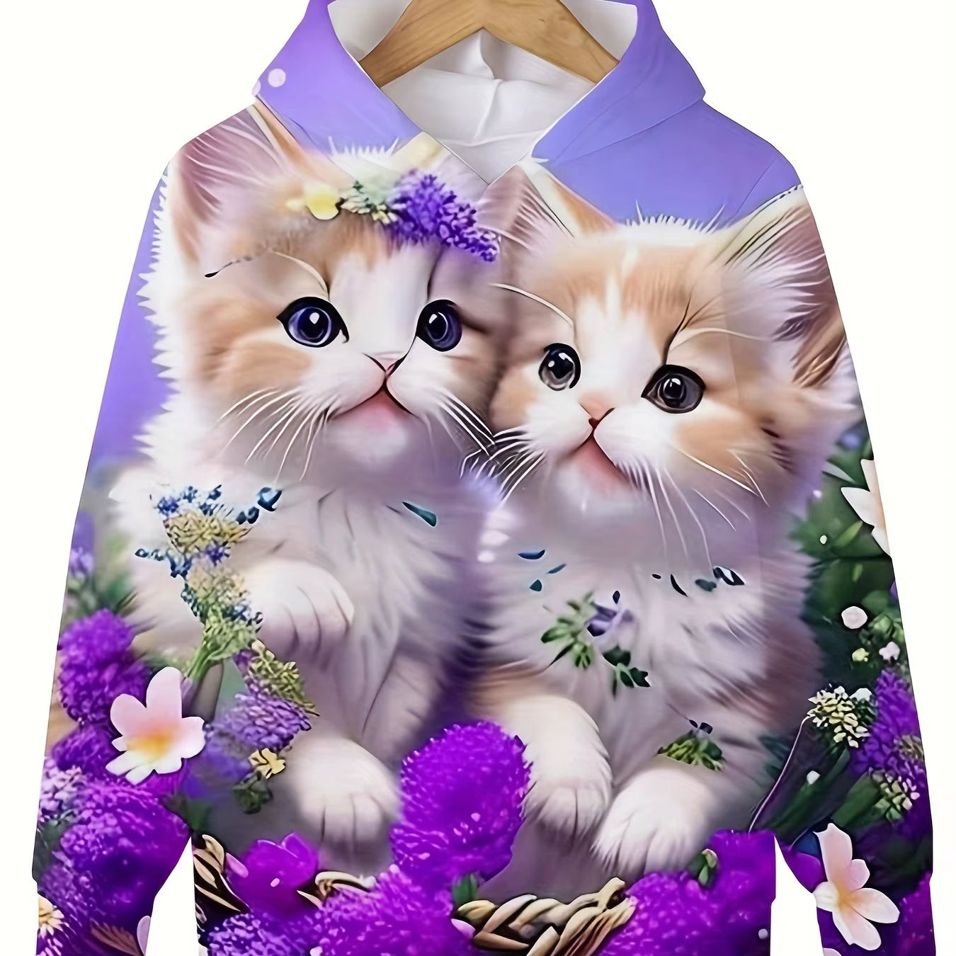 Girls' Cute Cat Print Hoodie Long Sleeve Casual Tops for Kids - Summer & Autumn Outdoor Clothing