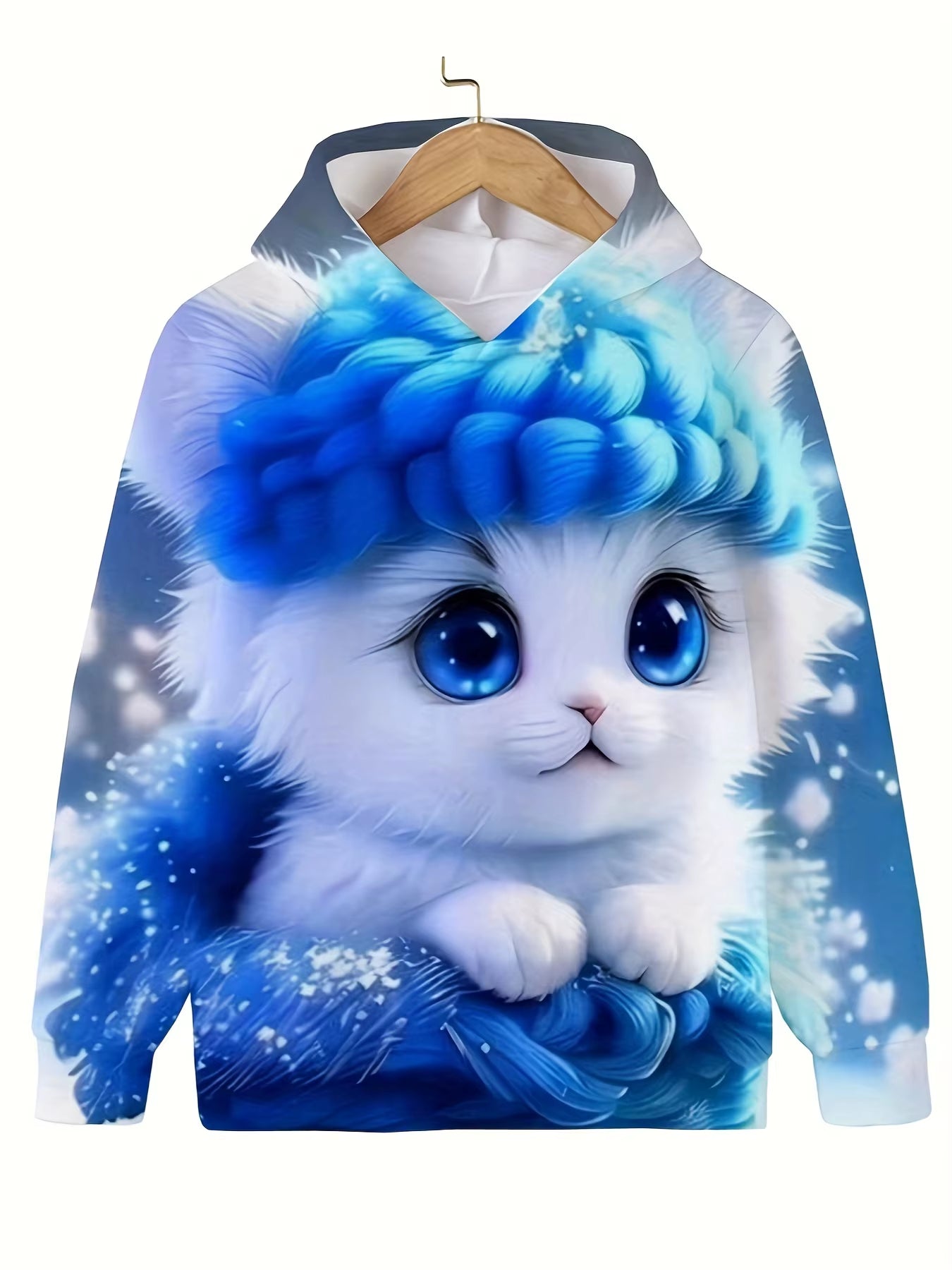 Girls' Cute Cat Print Hoodie Long Sleeve Casual Tops for Kids - Summer & Autumn Outdoor Clothing