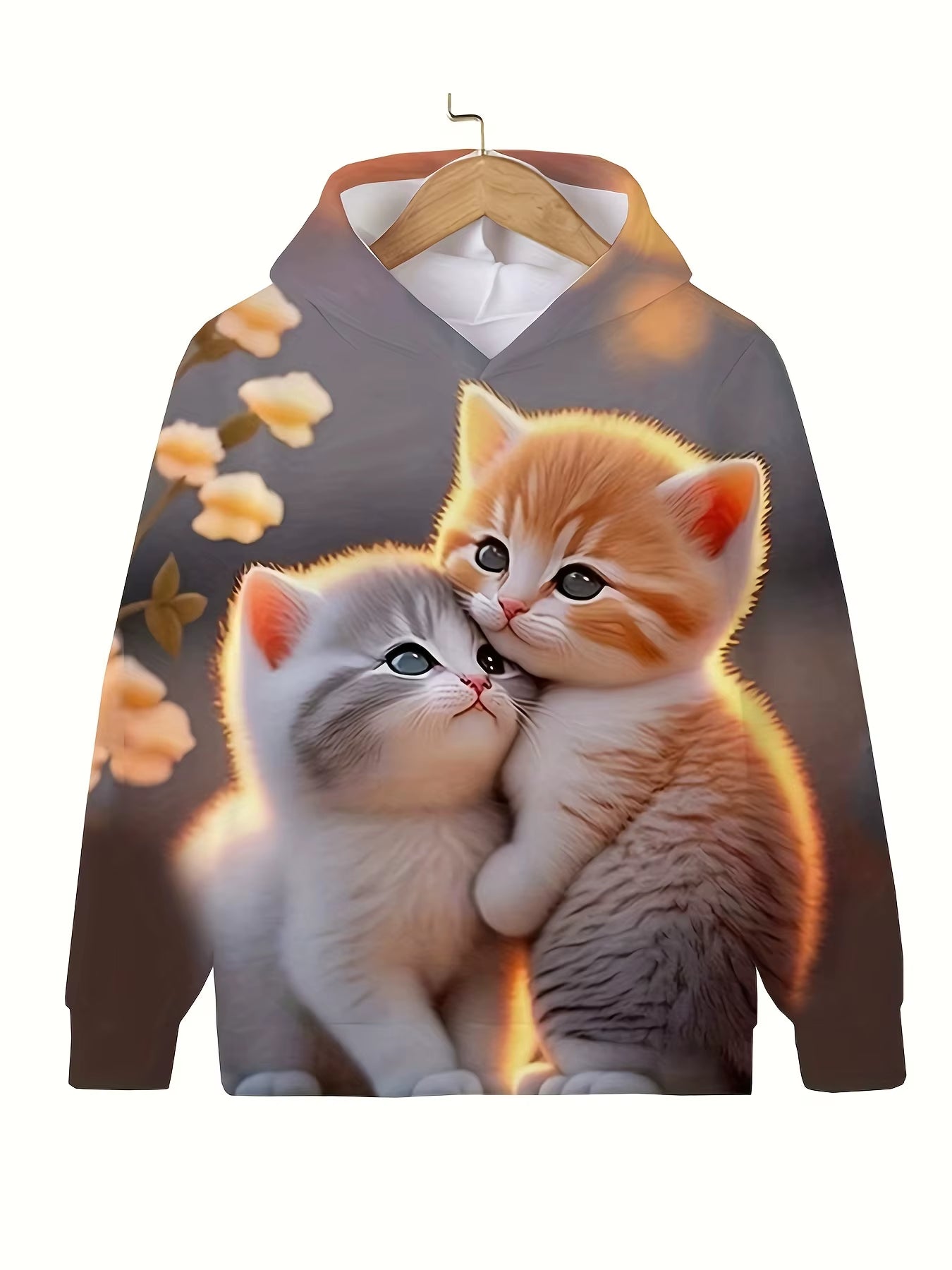 Girls' Cute Cat Print Hoodie Long Sleeve Casual Tops for Kids - Summer & Autumn Outdoor Clothing