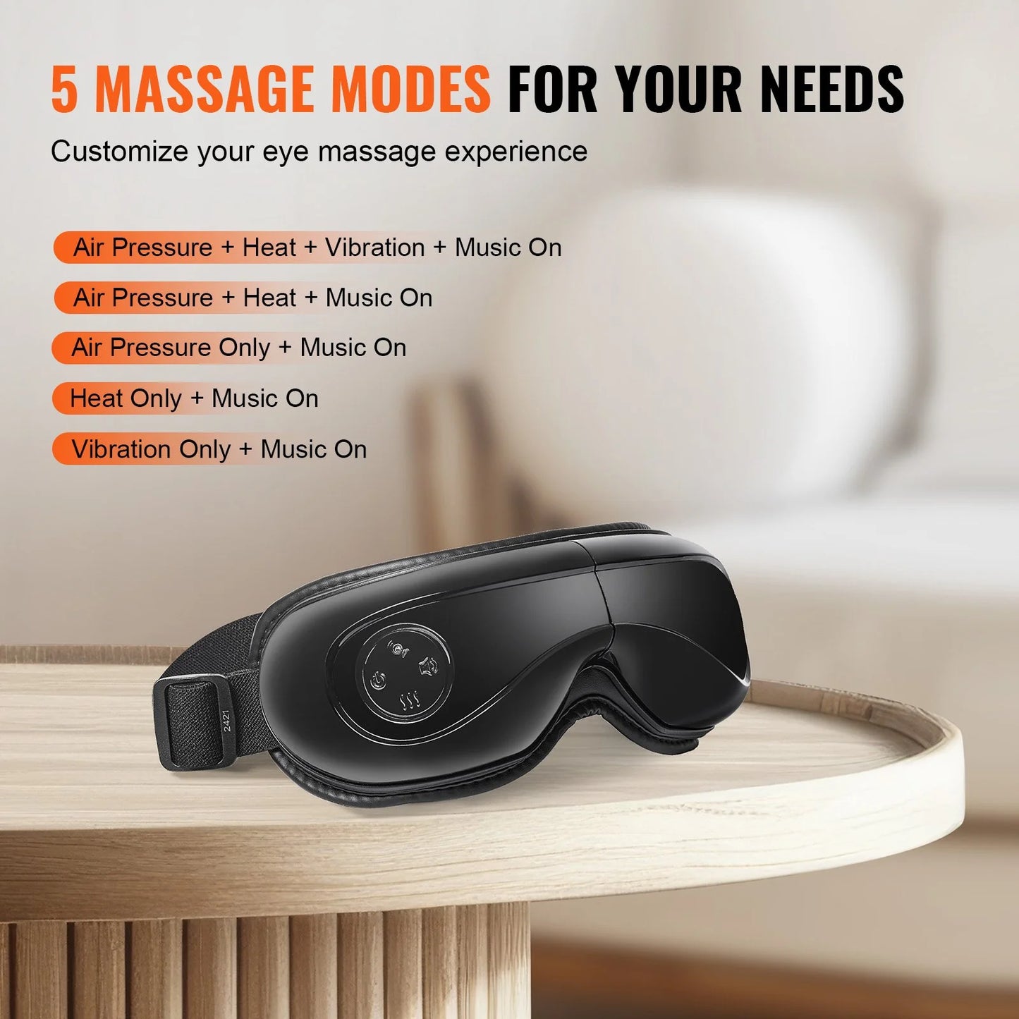 VEVOR Heated Eye Massager – 5 Modes, Bluetooth Music, 180° Foldable Relaxation Device