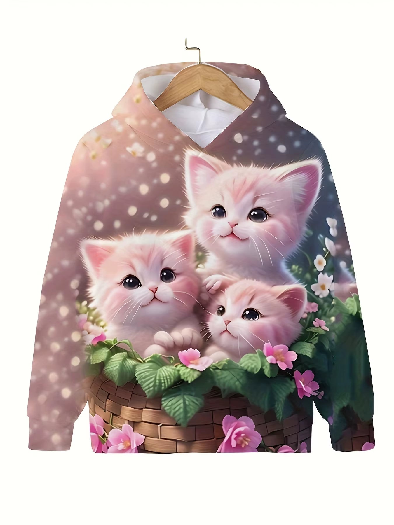 Girls' Cute Cat Print Hoodie Long Sleeve Casual Tops for Kids - Summer & Autumn Outdoor Clothing