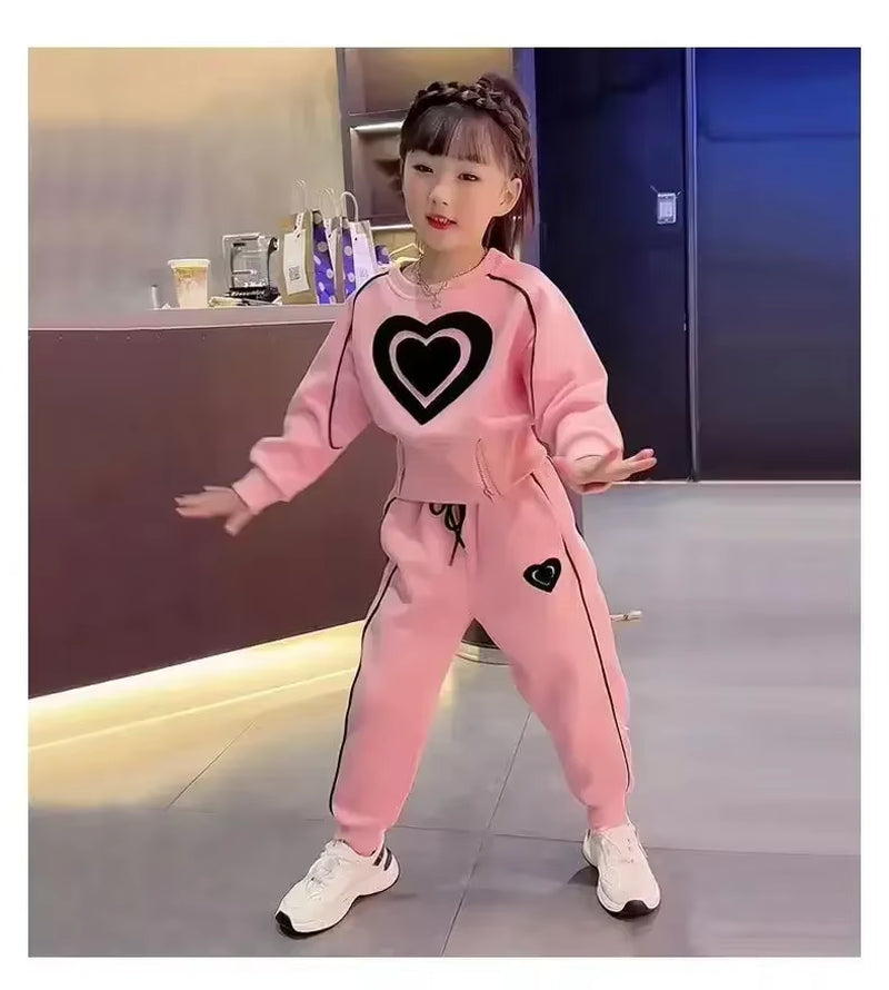 Spring Autumn Girls 2-Piece Sweatshirt & Pant Set, Casual Tracksuit with Print, Kids Sportswear Outfit (1-9 Years)