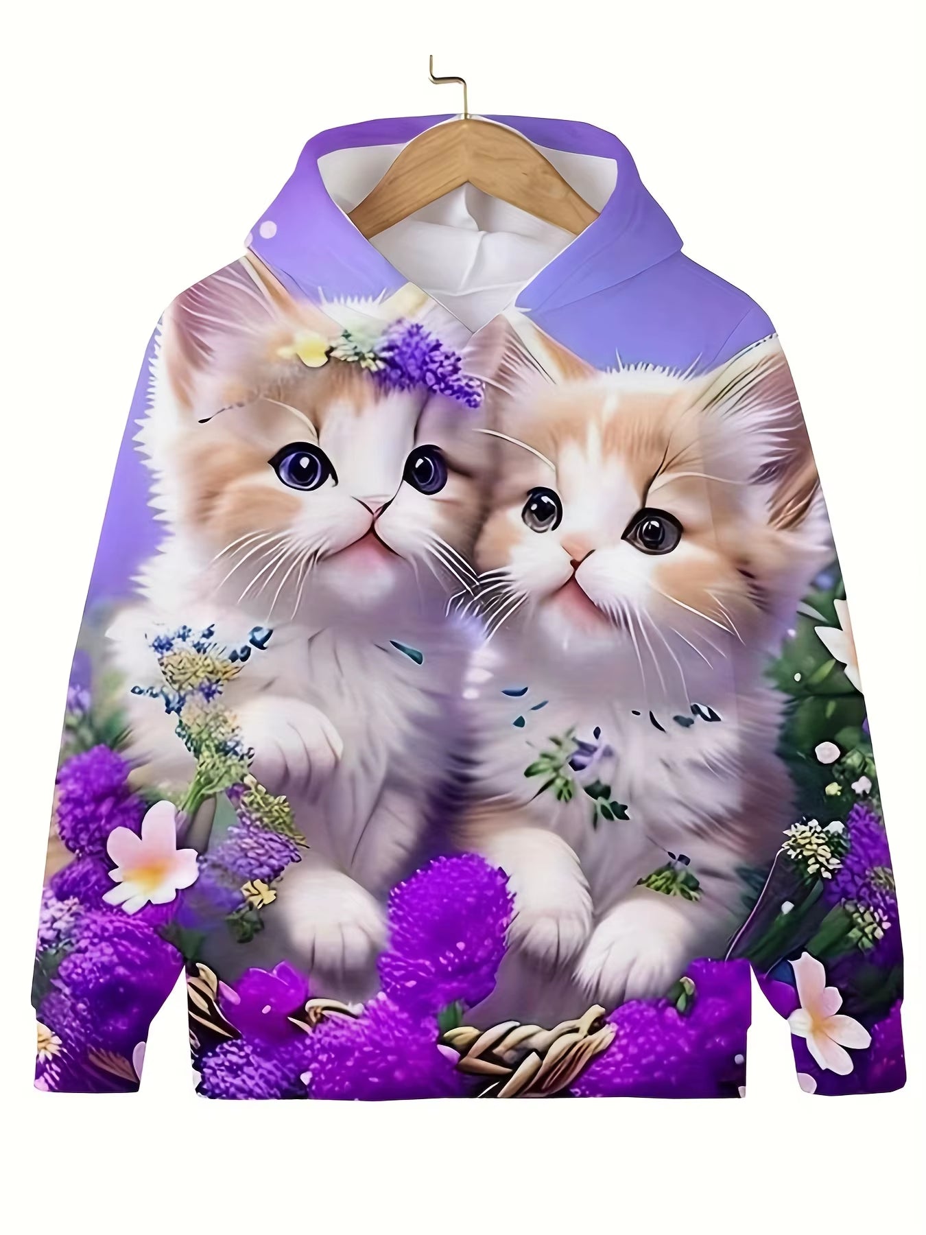 Girls' Cute Cat Print Hoodie Long Sleeve Casual Tops for Kids - Summer & Autumn Outdoor Clothing