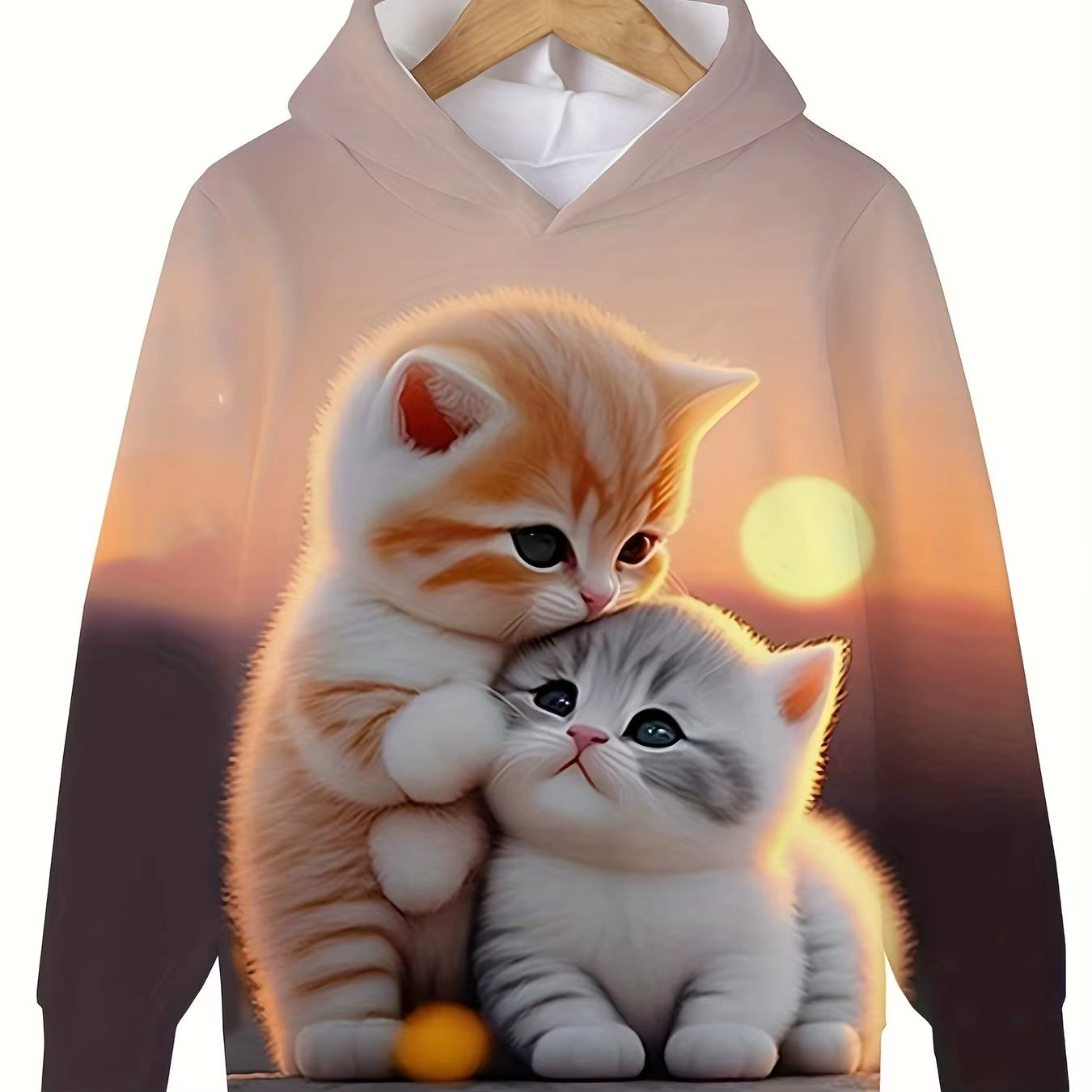 Girls' Cute Cat Print Hoodie Long Sleeve Casual Tops for Kids - Summer & Autumn Outdoor Clothing