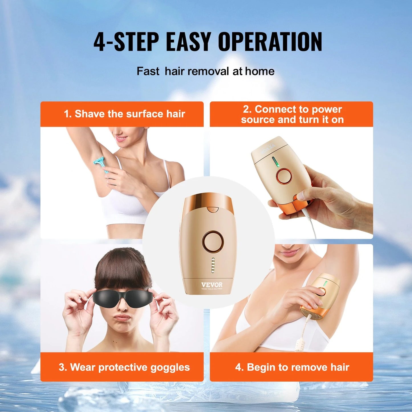 VEVOR IPL Hair Removal – Painless, Permanent Hair Removal for Women & Men | 5 Levels, Auto & Manual Modes | At-Home Laser for Legs, Armpits, Bikini & More